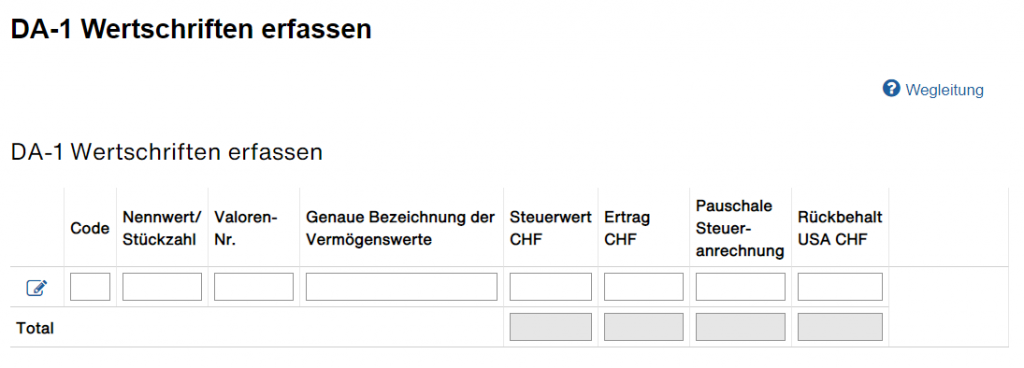 da-1 wertschriften erfassen