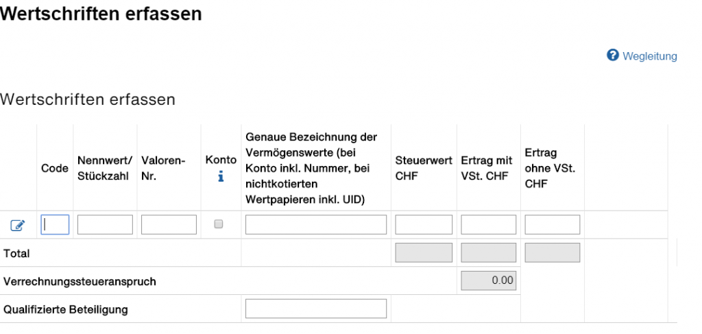 wertschriften erfassen